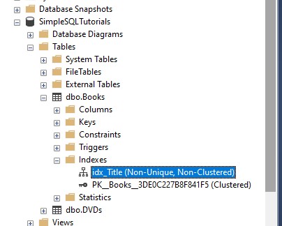 nonclustered index in object explorer