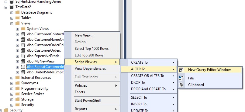 sql server View modify View from object explorer