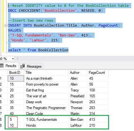 SQL SERVER IDENTITY reseeded rows