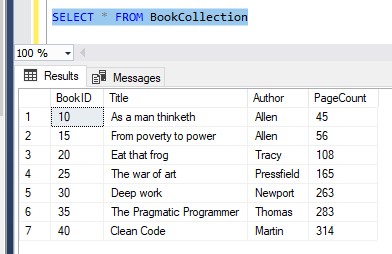 select to see all rows in bookcollection table