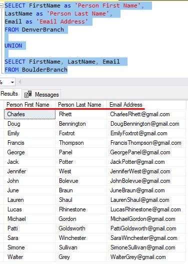 column aliases in first query