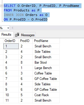 simple inner join between orders and products