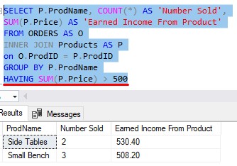 complex query using having clause