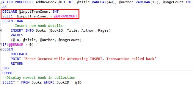 rollback in a stored procedure
