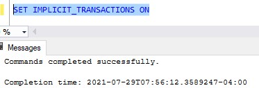 sql server implicit transactions on