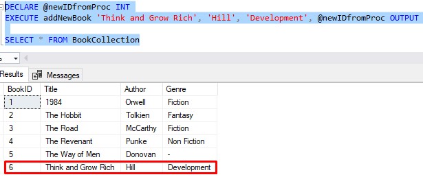 stored procedure with parameters no parameter names