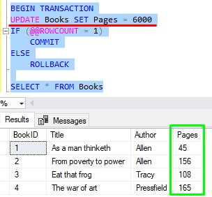 sql server rollback no where clause successfully rolled back