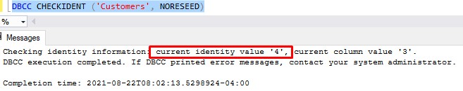 update an identity column value dbcc noreseed