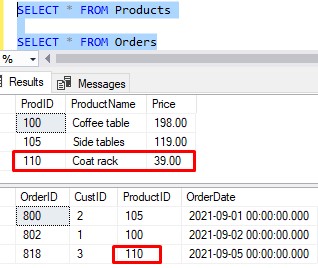 sql server foreign key products about to delete