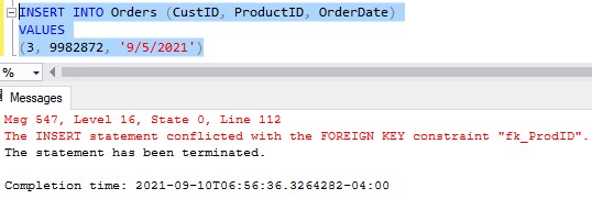 sql server foreign key proper error prodID