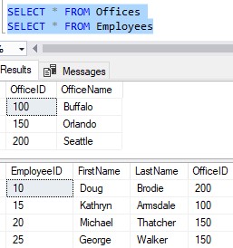 sql server foreign keys offices and employees