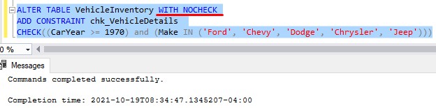 check constraint with nocheck