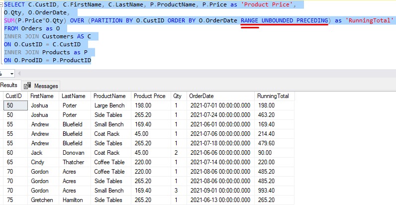 WINDOW functions range unit demo