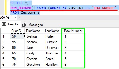 sql server row_number simple example