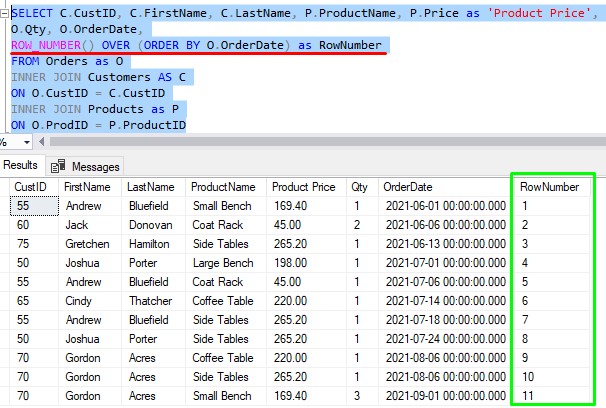 window function row_number no partition