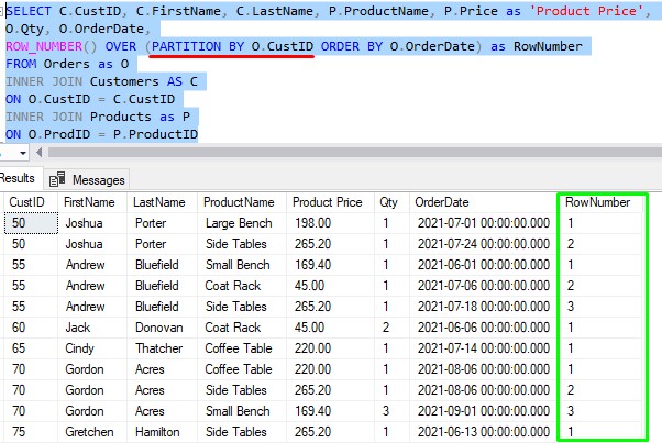 window function row_number partition clause