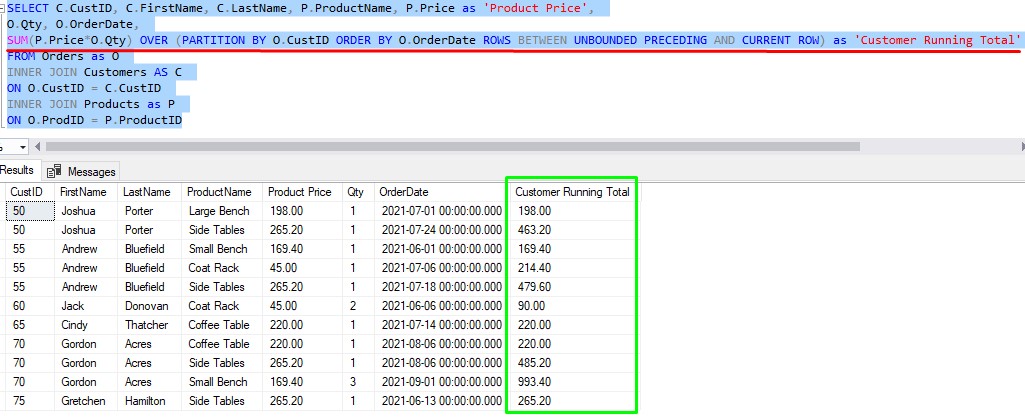 window functions sum with over clause