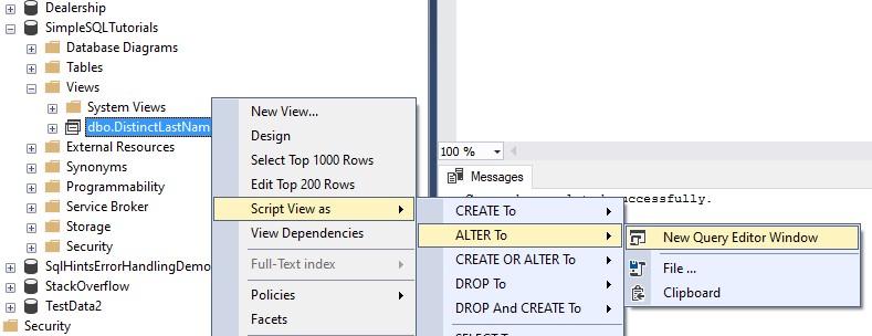 how to see view definition ALTER TO