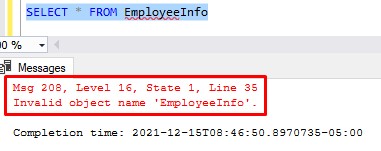 sql server change table name employeeInfo error