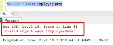 sql server change table name employeedata error