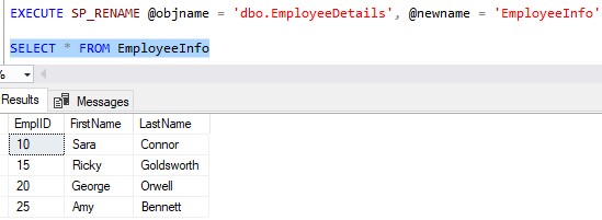 sql server change table name new table content