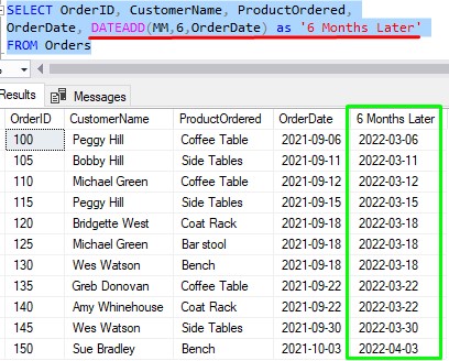 sql server dateadd 6 months later