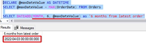 sql server dateadd using variable