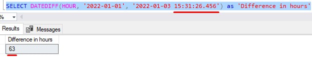sql server datediff hours with time