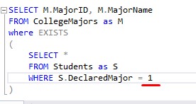 SQL Server Exists MajorID 1