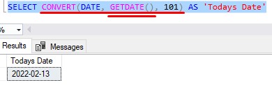 sql server convert using getdate to date