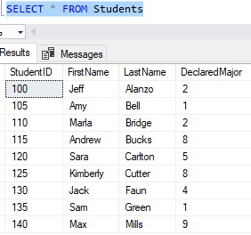 sql server exists list of students