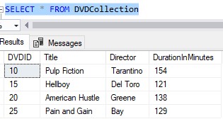 sql server stored procedure dvdcollection table