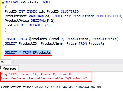 SQL Server table variable just SELECT statement