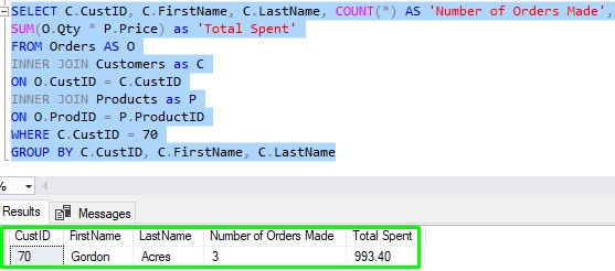 inline table valued functions SELECT statement