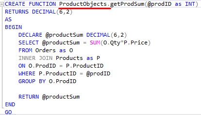 scalar valued functions productObjects schema