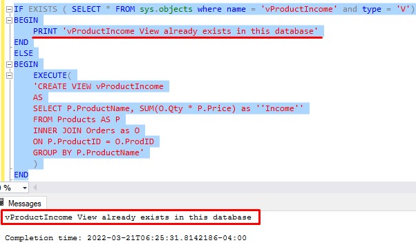 sql if exists printing statement 2