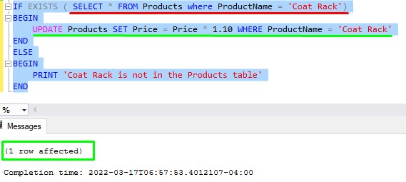 sql if exists query against products table