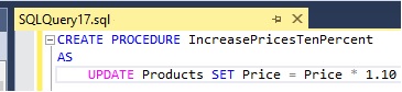 sql server GO increase Prices ten percent