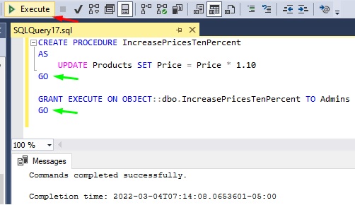 sql server go procudure in batches