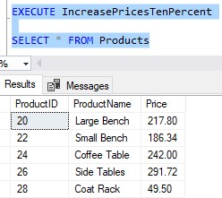 sql server go running new procedure