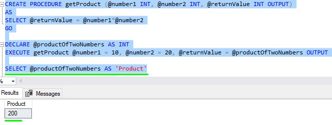 stored procedure output parameters result set
