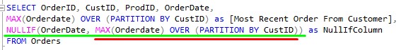SQL Server NULLIF second expression uses window function