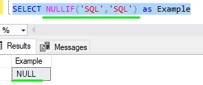 SQL Server NULLIF two equal strings