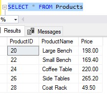 sql server aggregate functions products table