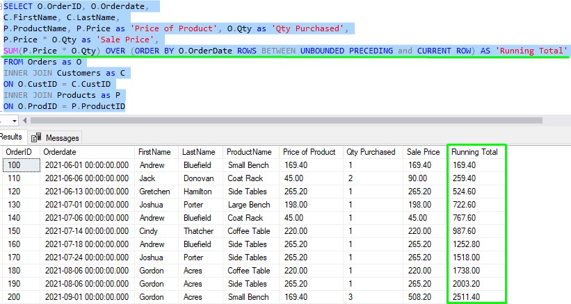 sql server running total column 3