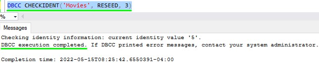 SQL Server reseed identity checkident call 2
