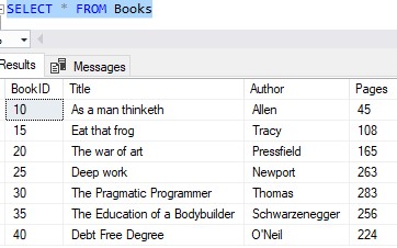 SQL Server IN clause Books table