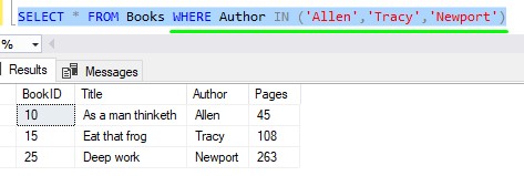 SQL Server IN clause Example