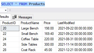 sql server triggers content of Products table 2