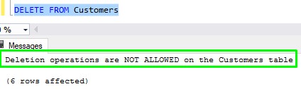 sql server triggers do not allow delete